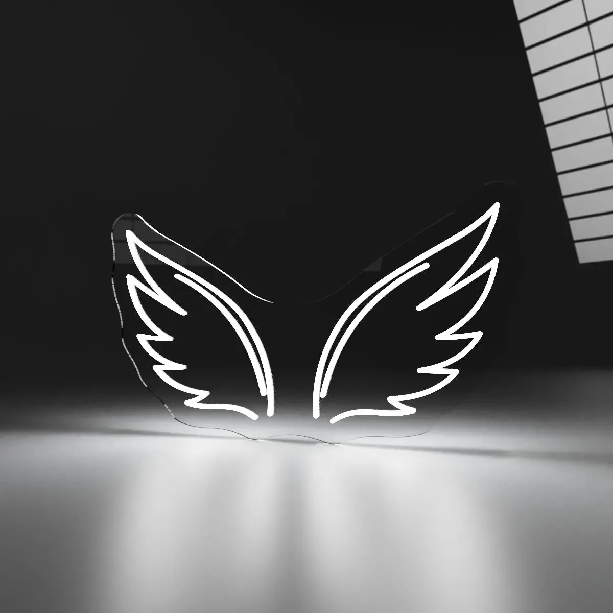 Aripi de inger Semn neon LED alb in forma de aripi de inger, vedere din fata