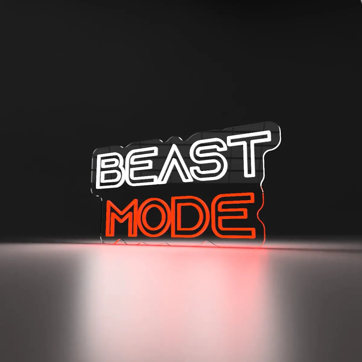 Beast Mode, unghi Semn neon LED Beast Mode in alb si portocaliu, vedere din unghi