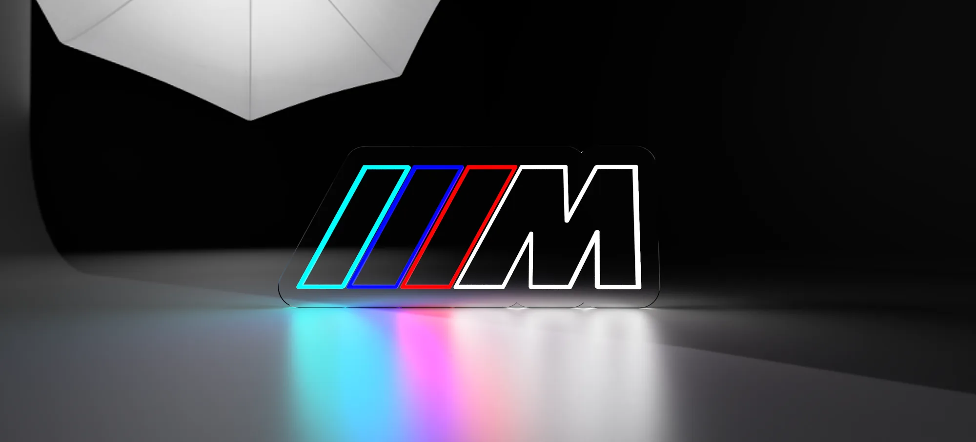 Logo BMW M Semn neon LED cu logoul BMW M Power in albastru, mov si rosu