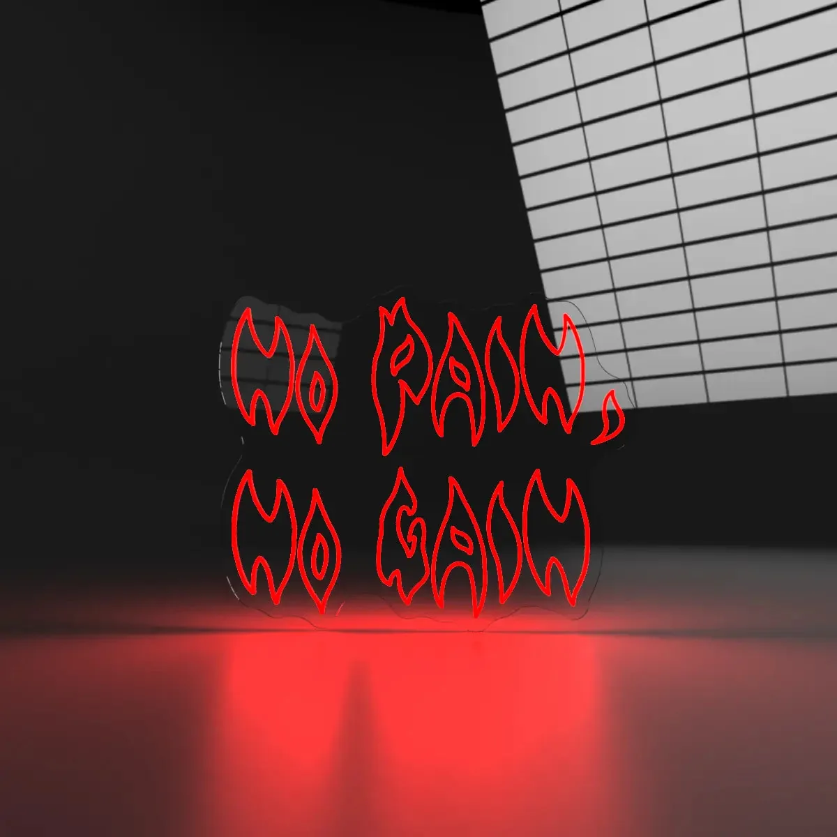 No Pain No Gain, unghi Semn neon LED No Pain No Gain, vedere din unghi
